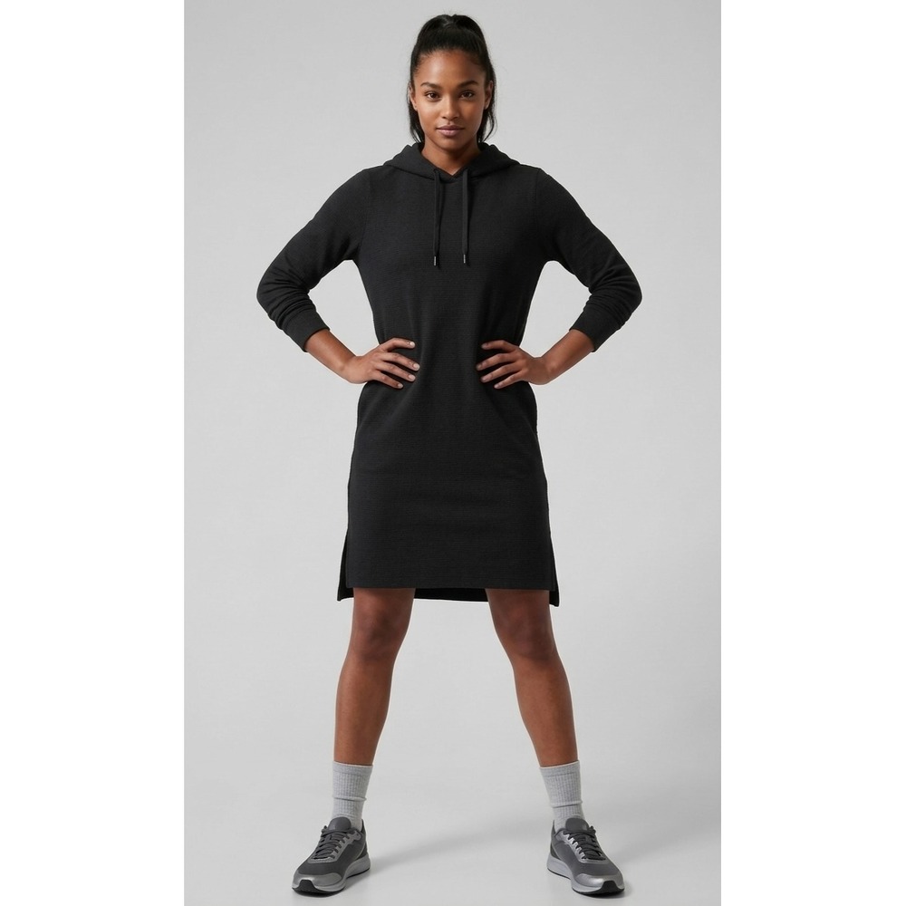 Athleta Triumph Hoodie Dress Womens S Black Fleece Lined Sweatshirt